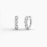 14k Solid Gold Multi-shape Natural Diamond Huggie Earrings - Image 3