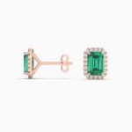18k Solid Gold Natural Diamon Green Emerald Stud Earring - Image 4