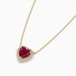 18k Solid Gold Ruby Natural Diamond Halo Style Pendant Necklace - Image 2