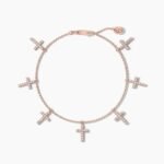 18k Solid Gold Lab Grown Diamond Round Shape Chain Bracelets | Diamond Cross Station Bracelets - Image 2