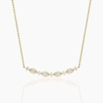 18k Solid Gold Natural Diamond Art Deco Necklace | Curved Bar Necklace