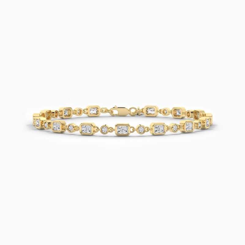 18k Solid Gold Bezel Set Natural Diamond Tennis Bracelet