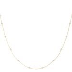 18K Solid Gold Natural Diamond Bezel-Set Station Necklace with 10 Round Diamonds
