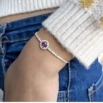 18k Solid Gold Round Lab Grown Diamond Pink Sapphire Bracelet - Image 4