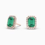 18k Solid Gold Natural Diamon Green Emerald Stud Earring - Image 3