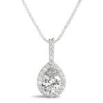 18K Solid Gold 1.00 CTW Natural Diamond Pear-Shaped Halo Pendant Necklace - Image 5