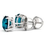 18K Solid Gold 1.00 CTW Blue Diamond Round Stud Earrings - Image 5