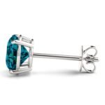 18K Solid Gold 1.00 CTW Blue Diamond Round Stud Earrings - Image 3