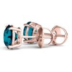18K Solid Gold 1.00 CTW Blue Diamond Round Stud Earrings - Image 6