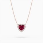 18k Solid Gold Ruby Natural Diamond Halo Style Pendant Necklace