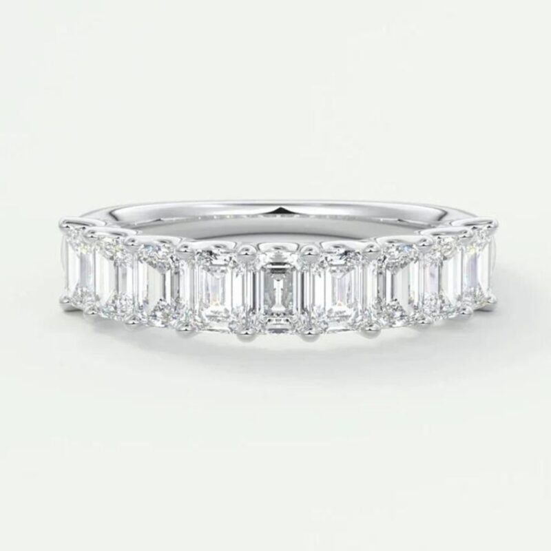 18K Solid Gold 1.80 CT Natural Diamond Emerald Cut Prong Set Half Eternity Band