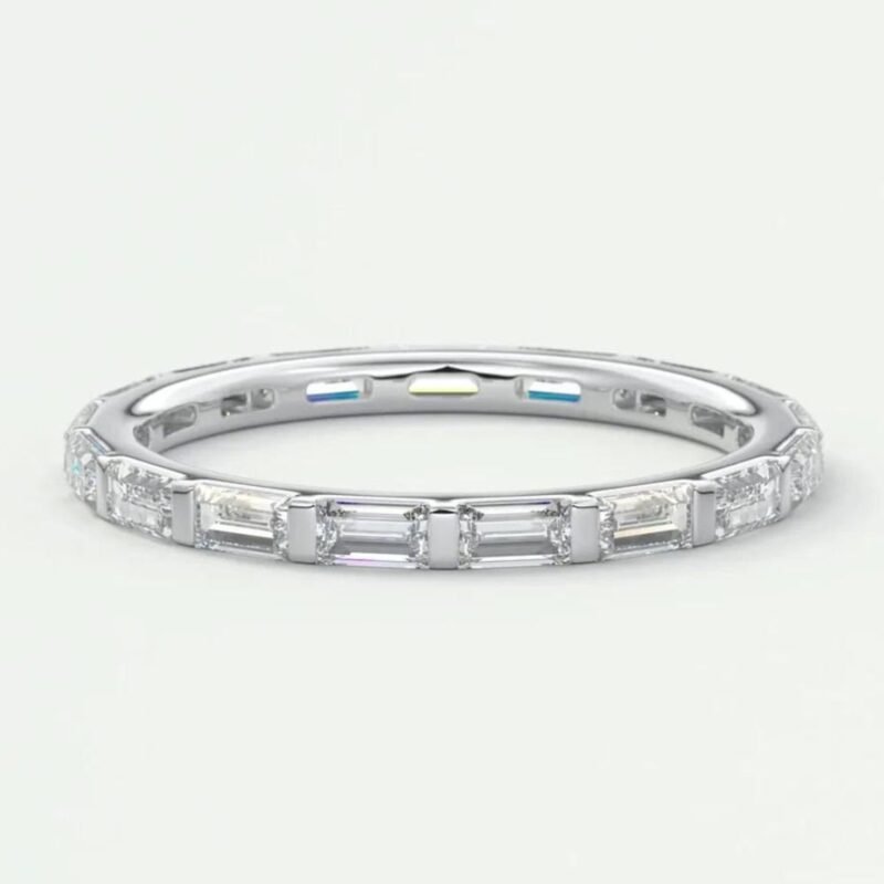 18K Solid Gold 2.38 CT Natural Diamond Baguette Cut Bar Set Full Eternity Band