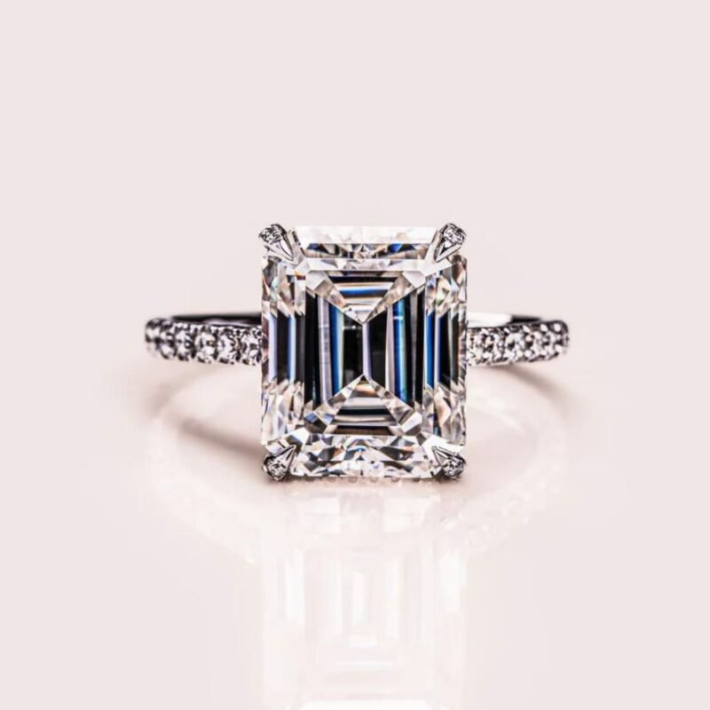 18k Solid Gold 2.50 CT Emerald Cut Natural Diamond Halo Style Engagement Ring