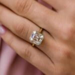 18K Solid Gold 4 CT Natural Diamond Asscher Cut Bezel Set Engagement Ring
