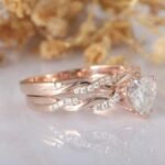 18K Solid Gold 3 CT Natural Diamond Heart Cut Twisted Shank Bridal Ring Set - Image 3