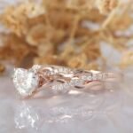 18K Solid Gold 3 CT Natural Diamond Heart Cut Twisted Shank Bridal Ring Set - Image 5