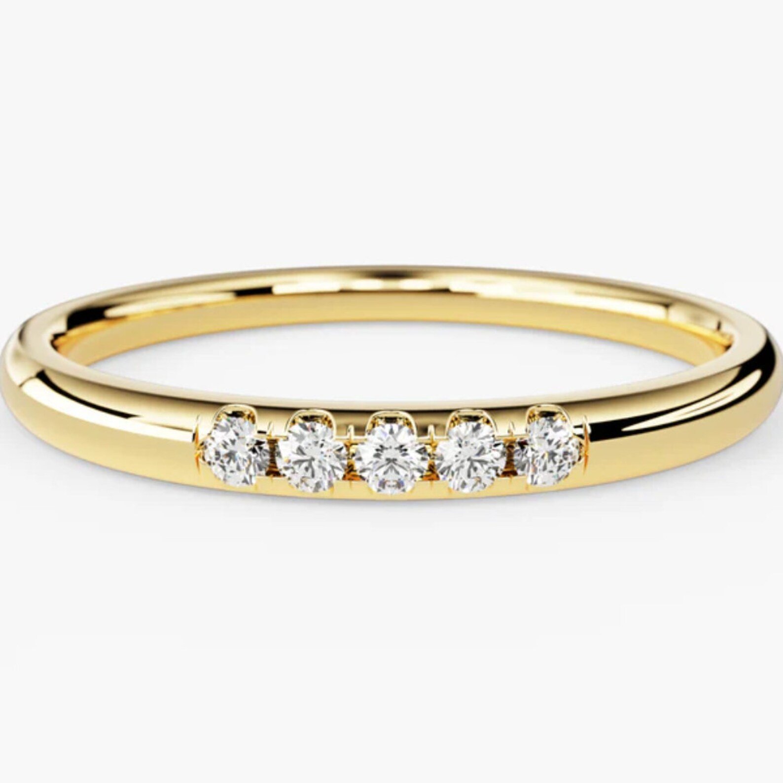18K Solid Gold Natural Diamond Round Cut Five Stone Pave Band 18K Solid Gold Natural Diamond Round Cut Five Stone Pave Band