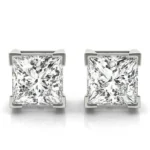 18K Solid Gold Princess-Cut Natural Diamond Stud Earrings