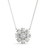 18K Solid Gold Floral Bloom Natural Diamond Cluster Pendant Necklace