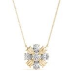 18K Solid Gold Floral Bloom Natural Diamond Cluster Pendant Necklace - Image 2