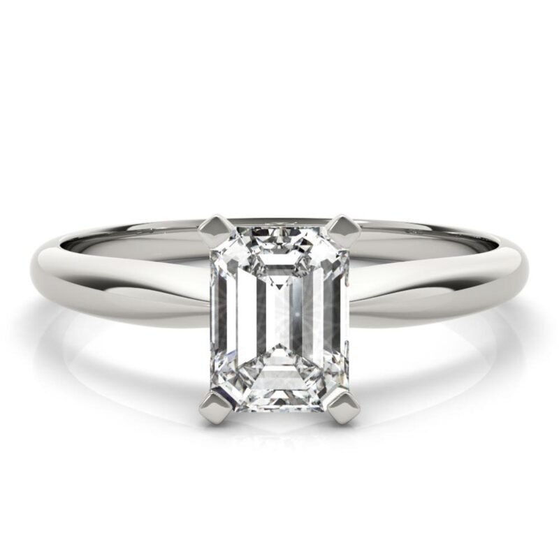 18K Solid Gold 1 CT Emerald-Cut Natural Diamond Solitaire Engagement Ring