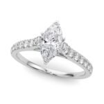 18K Solid Gold 1.33CT Marquise-Cut Natural Diamond Cathedral Engagement Ring - Image 5