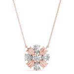 18K Solid Gold Floral Bloom Natural Diamond Cluster Pendant Necklace - Image 3