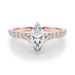 18K Solid Gold 1.33CT Marquise-Cut Natural Diamond Cathedral Engagement Ring - Image 2