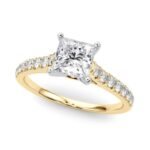 18K Solid Gold 1.33 CT Princess-Cut Natural Diamond Cathedral Engagement Ring - Image 3