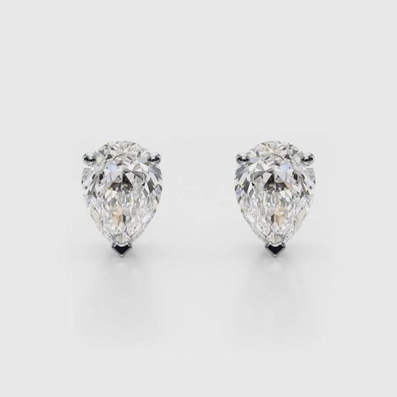18K Solid Gold 1 CT Natural Diamond Pear-Cut Stud Earrings