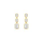 18K Solid Gold 3.15Ct Emerald Cut Natural Diamond Drop Earring 3‑Stone Vertical Bezel
