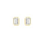 1.08 Ct Natural Diamond Stud Earrings Emerald Bezel Set in 18K Solid Gold