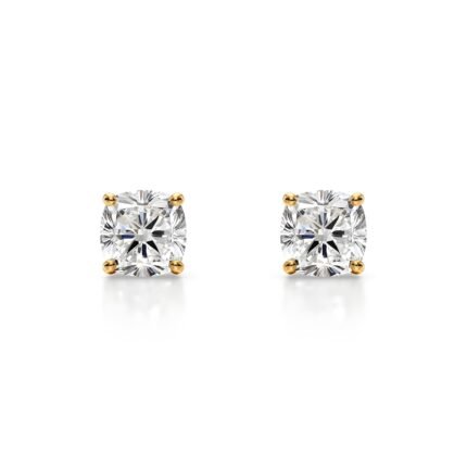 18K Solid Gold Natural Diamond Cushion-Cut Stud Earrings
