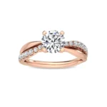 18K Solid Gold 1.35 Ct Round Cut Twisted Pavé Shank Natural Diamond Solitaire Engagement Ring - Image 2