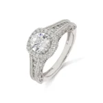 1.79 Carat Round Natural Diamond Halo Engagement Ring in 18K Solid Gold