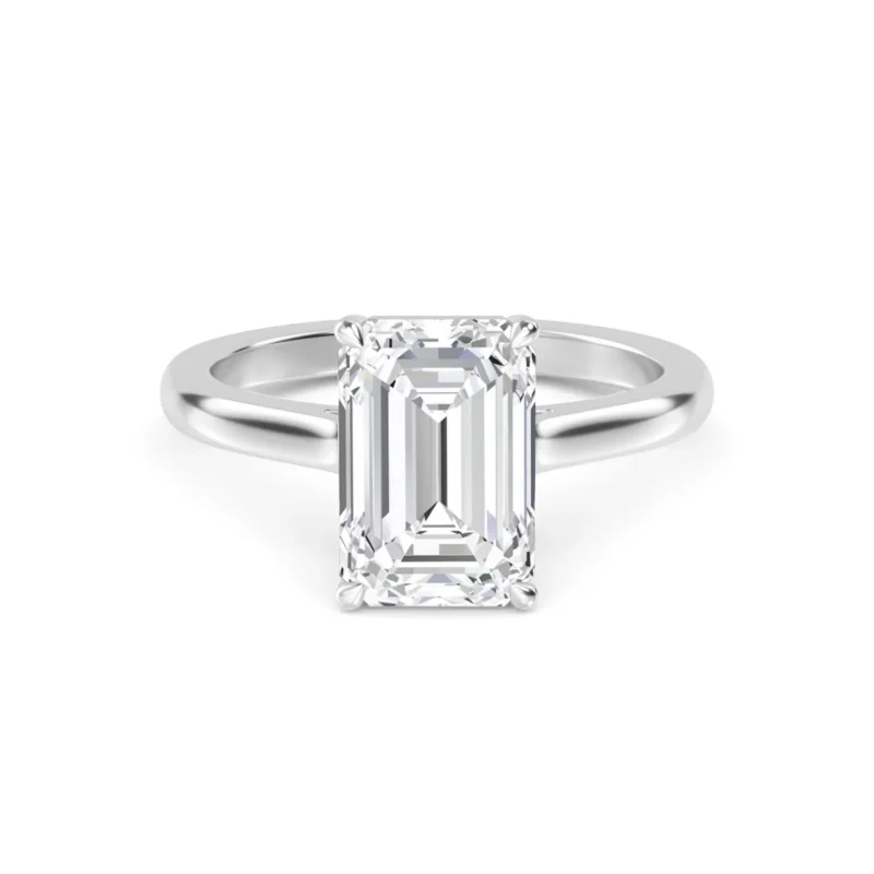 1.57ct Emerald Cut Natural Diamond Solitaire Engagement Ring in 18K Solid Gold