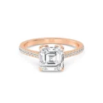 18K Solid Gold 1.74 ct Asscher Cut Solitaire Pave Natural Diamond Engagement Ring - Image 2