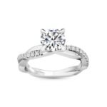 18K Solid Gold 1.18Ct Round Natural Diamond Pavé Twisted Solitaire Engagement Ring