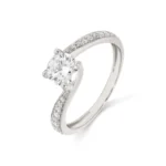 18K Solid Gold 1.28CT Round Solitaire Natural Diamond with Pavé Side Stones Twist Engagement Ring