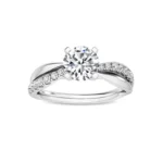 1.35 Ct Round Cut Twisted Pavé Shank Solitaire Natural Diamond Engagement Ring in 18K Solid Gold