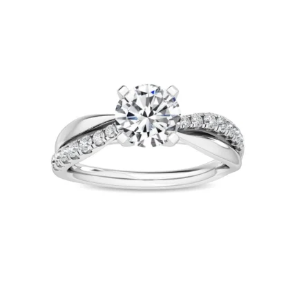 18K Solid Gold 1.35 Ct Round Cut Twisted Pavé Shank Natural Diamond Solitaire Engagement Ring