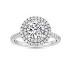 1.55 CTW Double Halo & Pavé Round Natural Diamond Engagement Ring in 18K Solid Gold