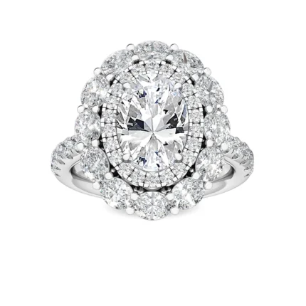 18K Solid Gold 3.94 CT Oval Double Halo Natural Diamond Engagement Ring