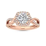 18K Solid Gold 1.13 ct Twisted Infinity Pavé Round Natural Diamond Halo Engagement Ring - Image 3