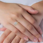 18K Solid Gold 1.11 Carat Round Brilliant Cut Halo Pave Natural Diamond Engagement Ring - Image 2