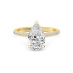 18K Solid Gold 1.67 CT Pear Natural Diamond Engagement Ring with Pave Band and Brilliant Cut Round Diamonds - Image 3
