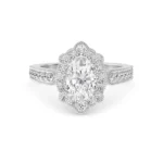 18K Solid Gold 1.45ct Vintage Floral Oval Halo Diamond Engagement Ring