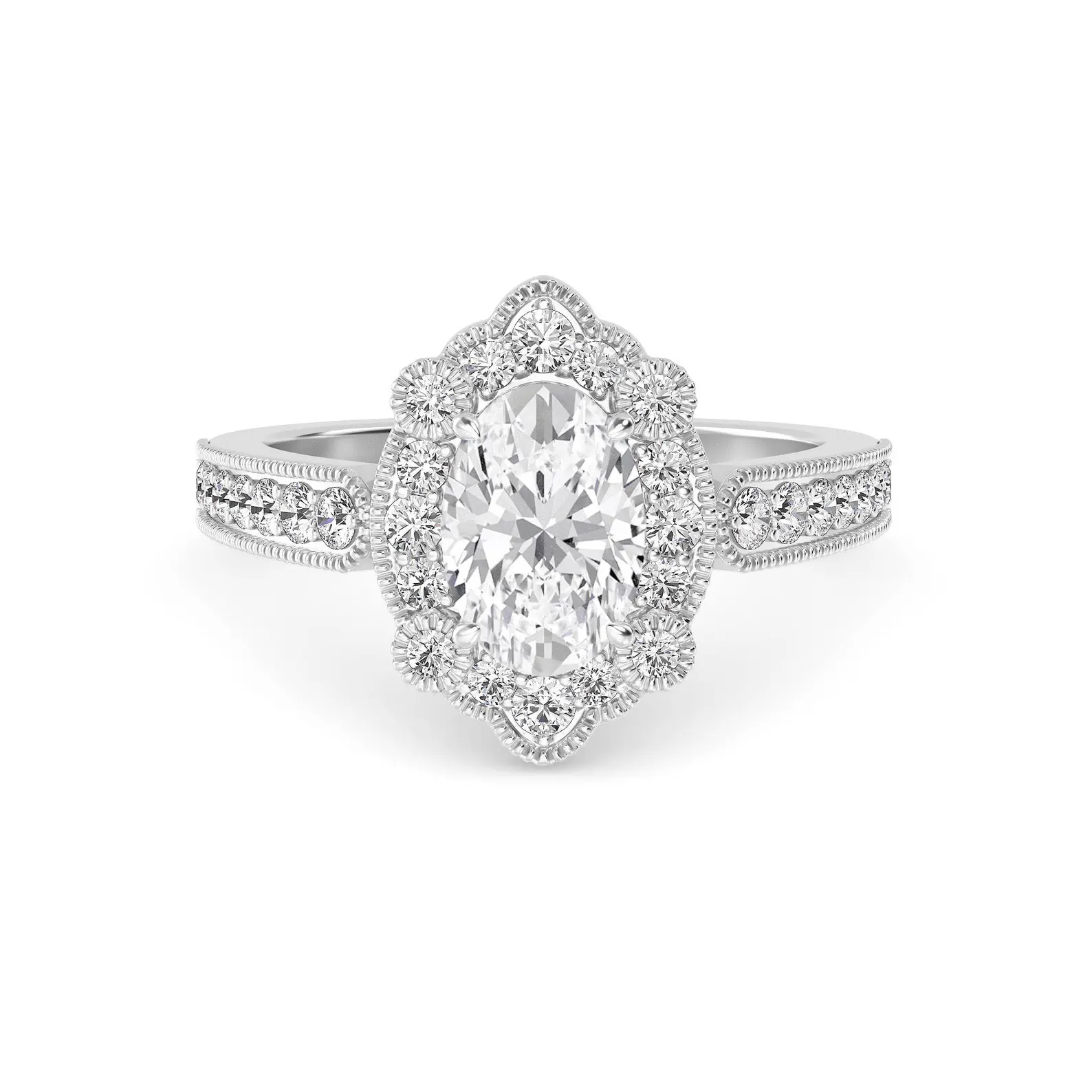 18K Solid Gold 1.45ct Vintage Floral Oval Halo Diamond Engagement Ring 18K Solid Gold 1.45ct Vintage Floral Oval Halo Diamond Engagement Ring