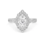 18K Solid Gold 1.36Ct Vintage-Style Double Halo Oval Natural Diamond Engagement Ring