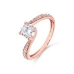 18K Solid Gold 1.28CT Round Solitaire Natural Diamond with Pavé Side Stones Twist Engagement Ring - Image 2